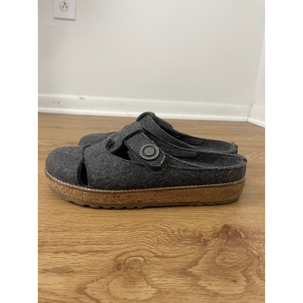 Haflinger Mary Jane Clog Women Size 38 Gray Wool Cork Slide Slippers